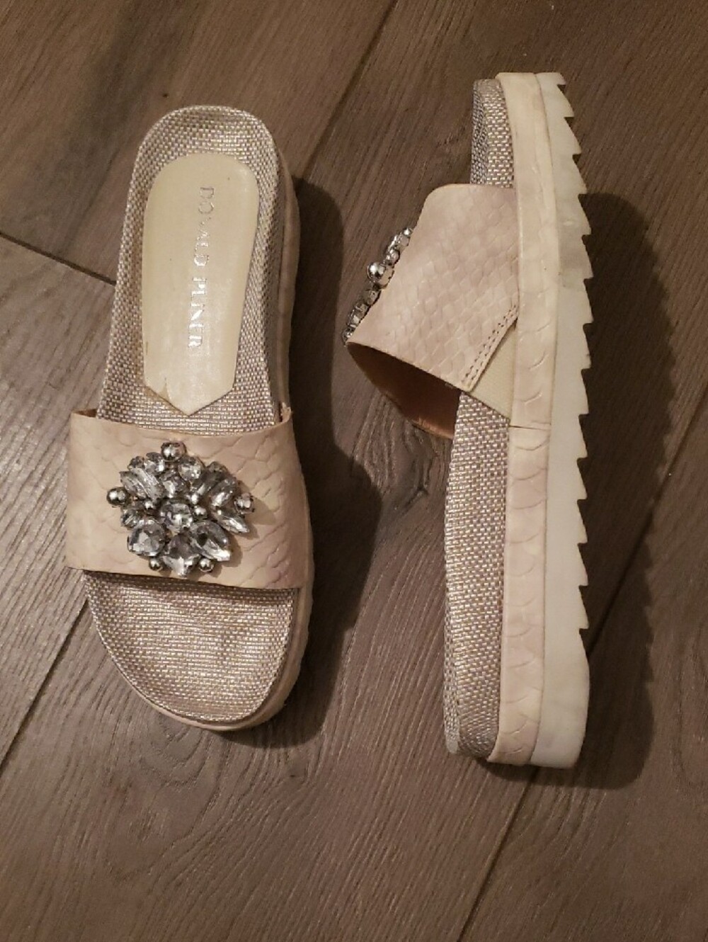 Donald J. Pliner Cream Jeweled Slide Mules - Picture 5 of 8